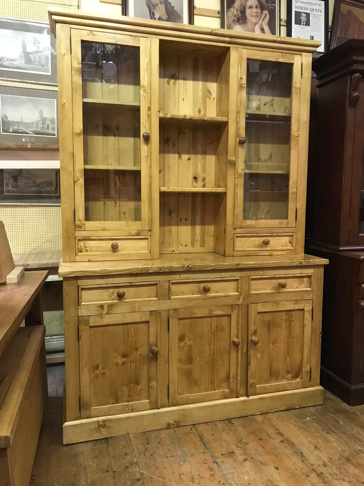 Kitchen Dresser - Glazed doors with drawers on top