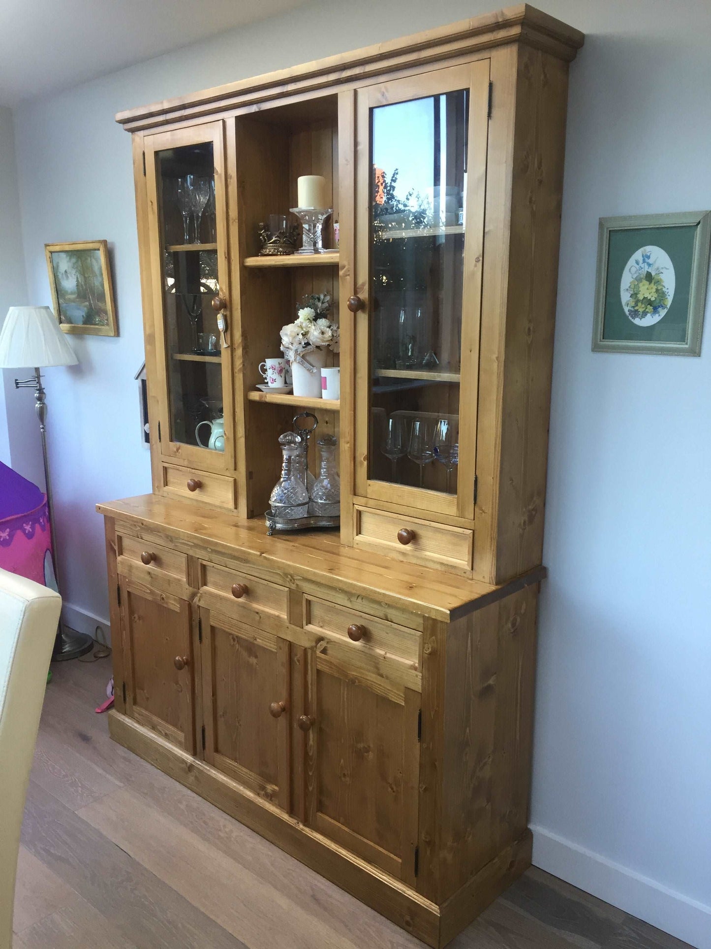 Kitchen Dresser - Glazed doors with drawers on top